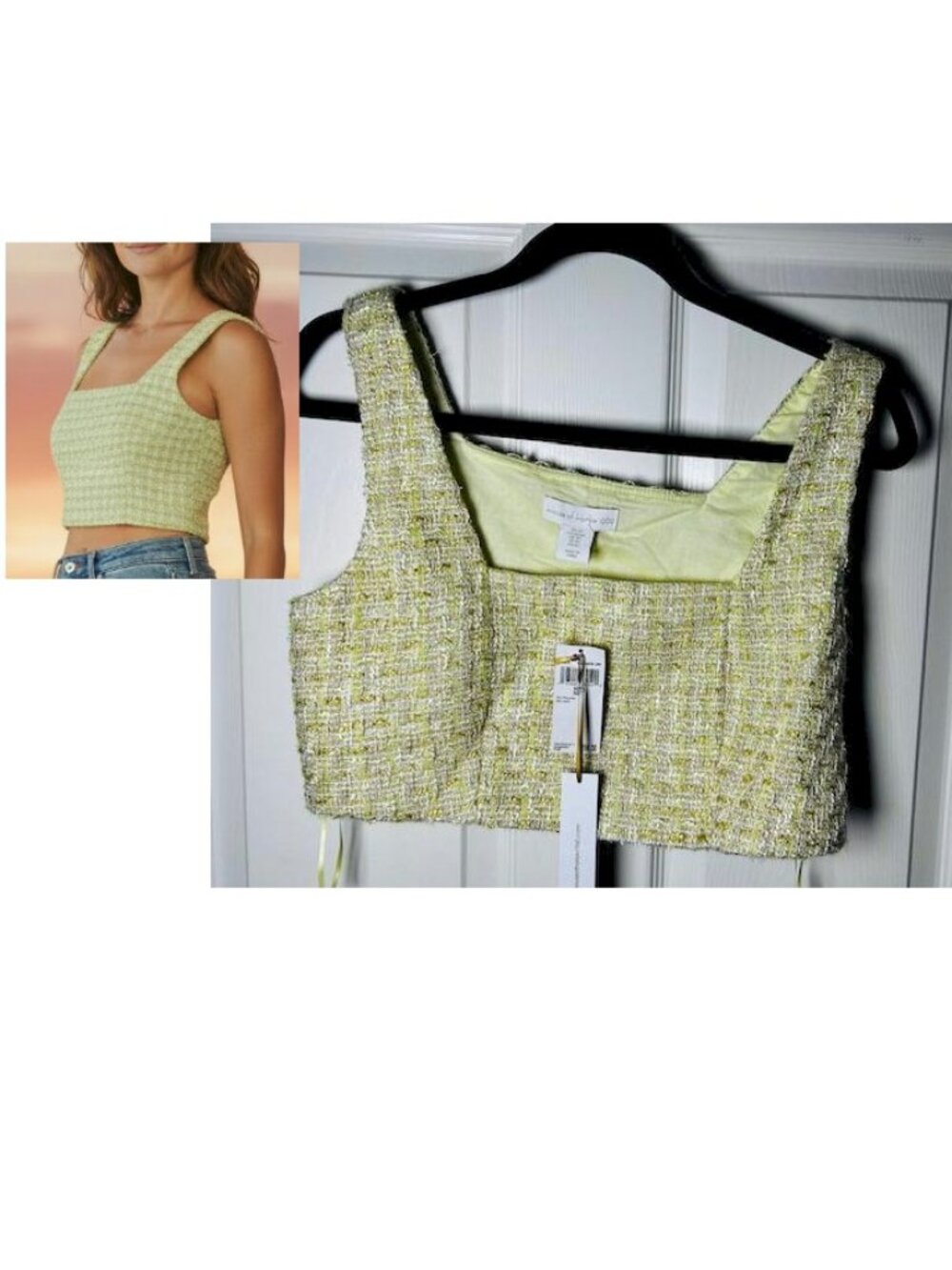 House of Harlow 1960 Margarit Lime Green Tweed Crop Size XS New with Tags NWT